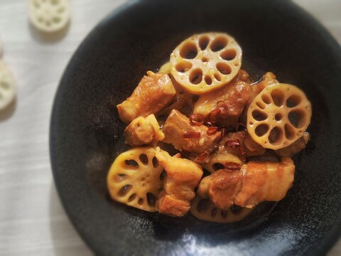 電気圧力鍋で豚肉とレンコンの黒酢＊圧力15分